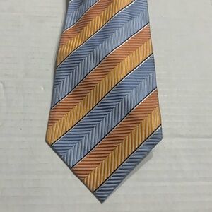 100% Silk Tie Orange / Light Blue stripe